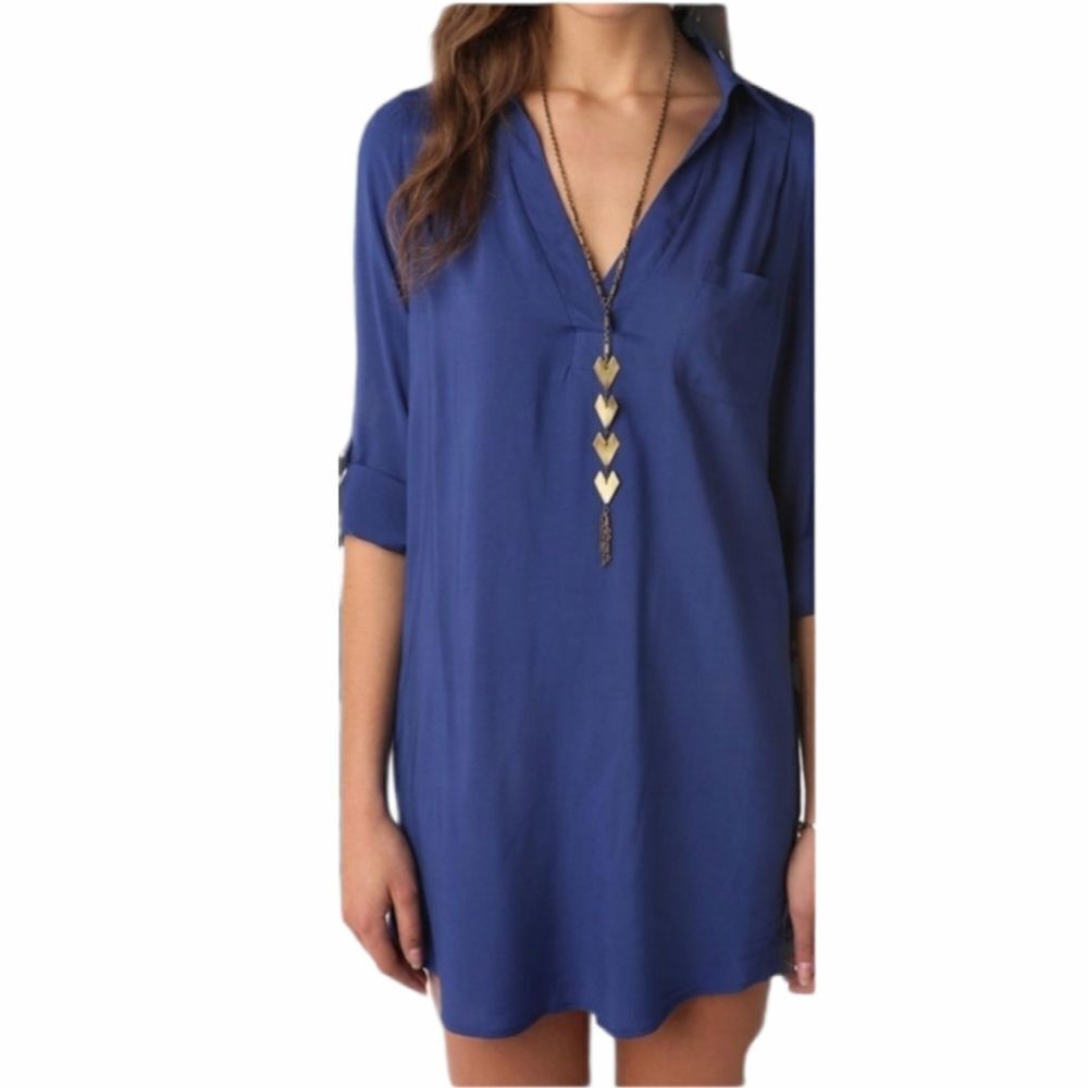 NEW URBAN OUTFITTERS dress blue roll‎ tab sleeve flowy tunic shirt M